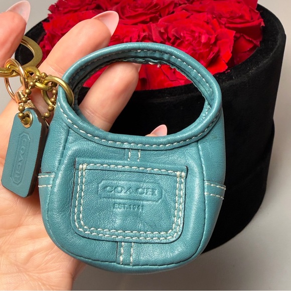 Vintage Coach Mini Hobo Ergo Key Ring/Bag Charm Blue Leather Mini Bag - Picture 5 of 13